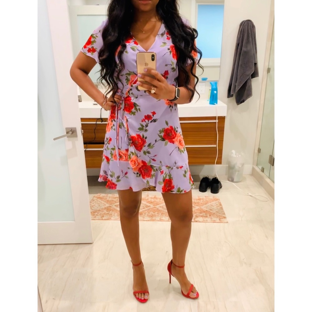 All In Favor Floral mini wrap dress NWT